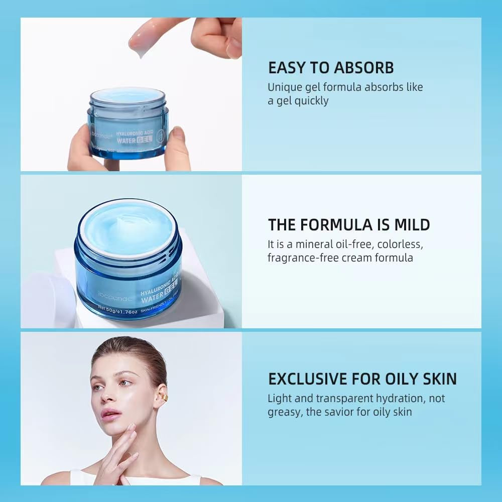 Hydro Boost Hyaluronic Acid Moisturizing Water Gel, Face Moisturizer for Oil Skin, Lightweight and Long Lasting Moisturizer-1.76Oz (Blue)